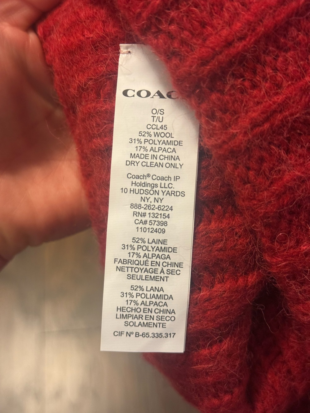 Coach Alpaca Wool Blend Matching Beanie & Scarf- Red - Picture 9 of 10